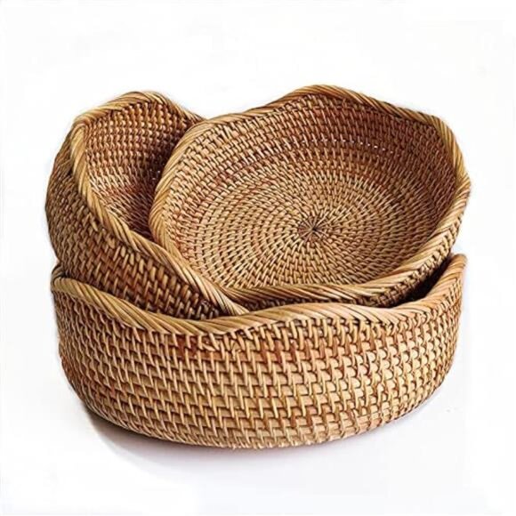 Bread Basket, Round Fruit Baskets, Wicker Storage Bowls - Picture 1 of 8